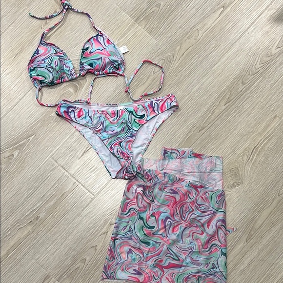 Colorful Swirl Bikini Set with Cover-Up - Picture 1 of 2
